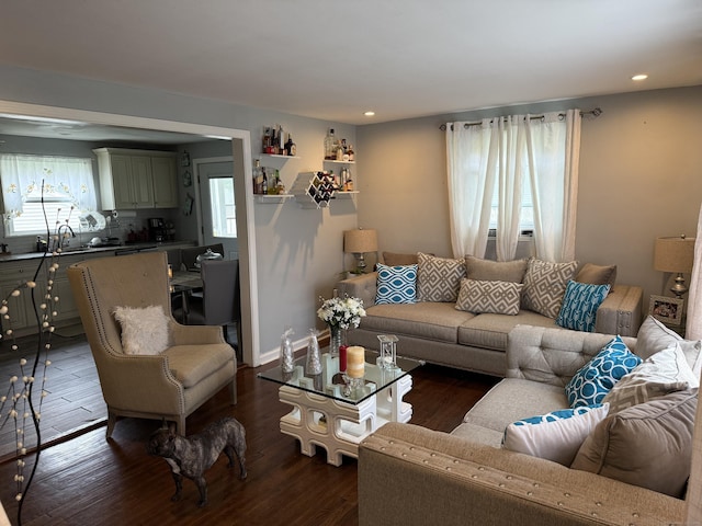 15 Edwards St, Bridgeport, CT 06606 - living room featuring recessed lighting and dark wood-style floors
