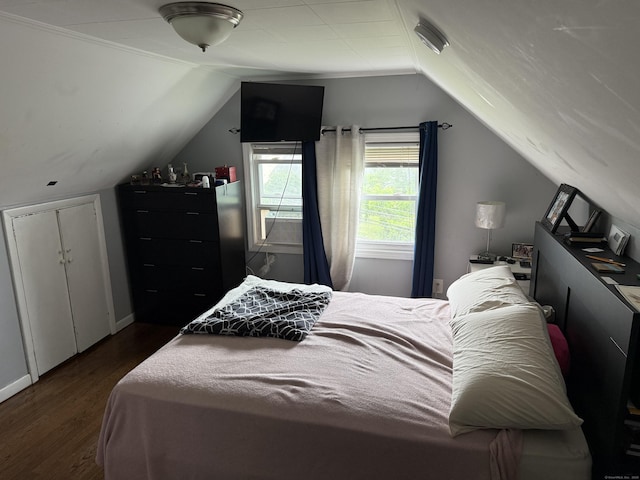 15 Edwards St, Bridgeport, CT 06606 - bedroom with dark wood-type flooring and vaulted ceiling