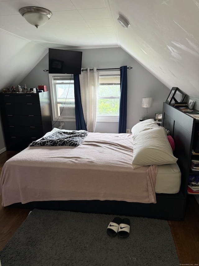15 Edwards St, Bridgeport, CT 06606 - bedroom featuring vaulted ceiling and dark wood-style flooring