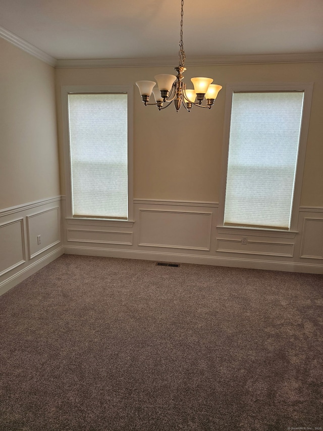 6 Haskins Rd Unit 6, Windsor, CT 06095 - carpeted spare room featuring a chandelier, crown molding, a decorative wall, and a wainscoted wall