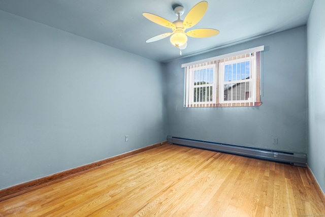 128 Auburn St, Stratford, CT 06614 - spare room featuring a baseboard radiator, wood finished floors, and ceiling fan