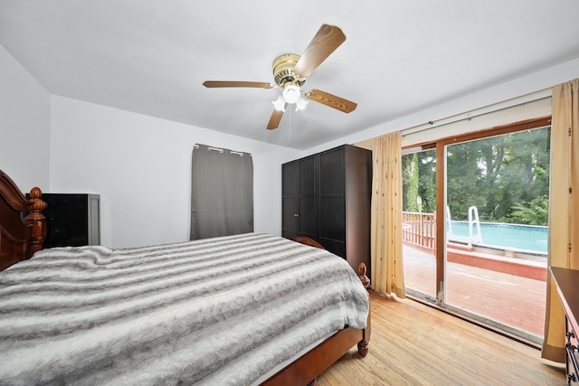 35 Oberlin Rd, Hamden, CT 06514 - bedroom with access to exterior, light wood-style flooring, and a ceiling fan