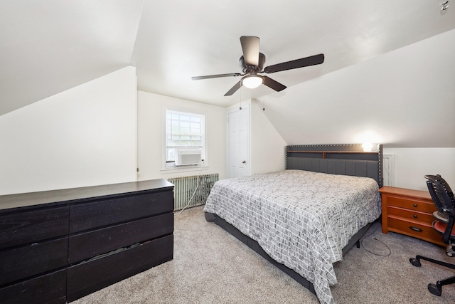 35 Oberlin Rd, Hamden, CT 06514 - bedroom featuring radiator heating unit, carpet flooring, lofted ceiling, a ceiling fan, and cooling unit