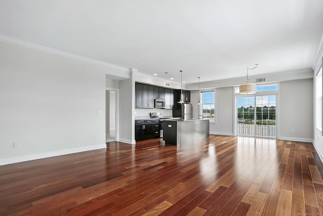 142 E Ave Unit A302, Norwalk, CT 06851 - unfurnished living room with dark wood-style floors and crown molding