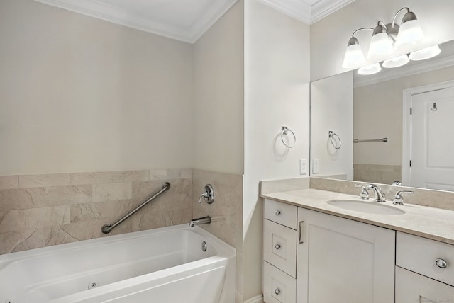 142 E Ave Unit A302, Norwalk, CT 06851 - bathroom featuring crown molding, vanity, and a garden tub