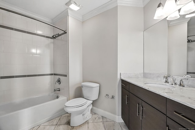 142 E Ave Unit A302, Norwalk, CT 06851 - bathroom with crown molding, vanity, shower / bath combination, and marble look tiles