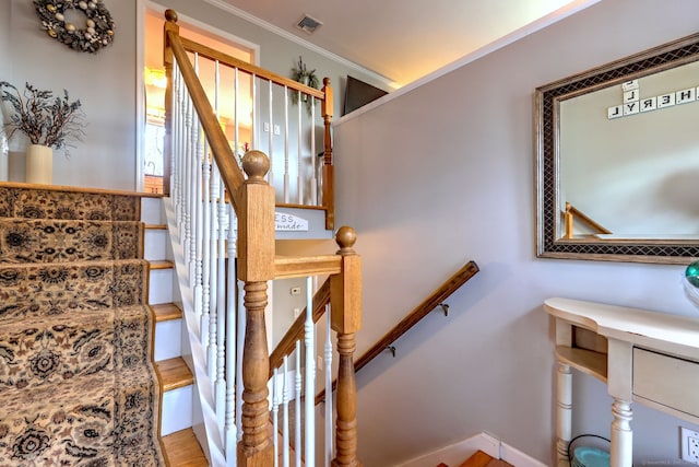 662 Booth Hill Rd, Trumbull, CT 06611 - stairs featuring crown molding and wood finished floors