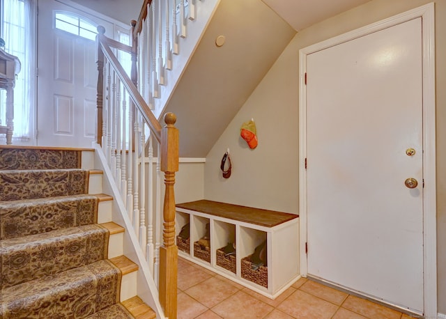662 Booth Hill Rd, Trumbull, CT 06611 - stairs with tile patterned flooring and vaulted ceiling