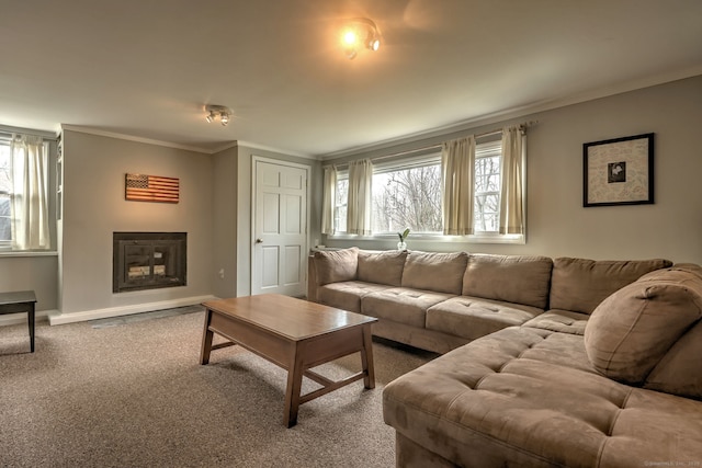 662 Booth Hill Rd, Trumbull, CT 06611 - living area featuring carpet, crown molding, and a glass covered fireplace