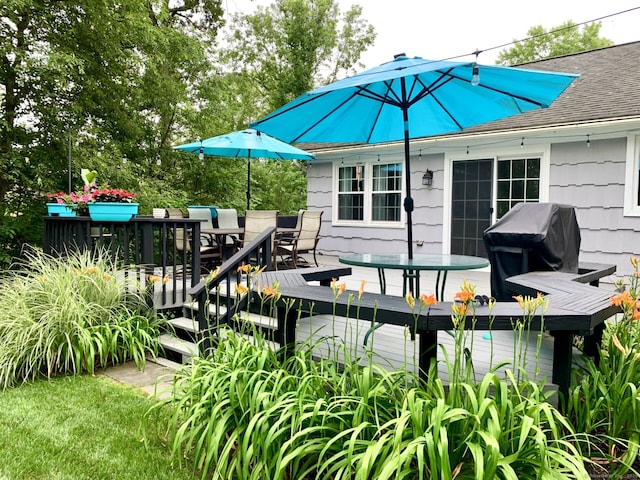 662 Booth Hill Rd, Trumbull, CT 06611 - wooden deck with outdoor dining area and area for grilling