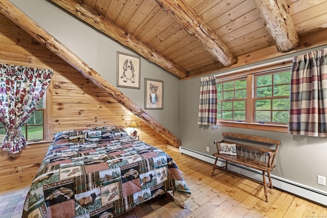 187 Chaplin Rd, Eastford, CT 06242 - bedroom with baseboard heating, wooden ceiling, and hardwood / wood-style flooring