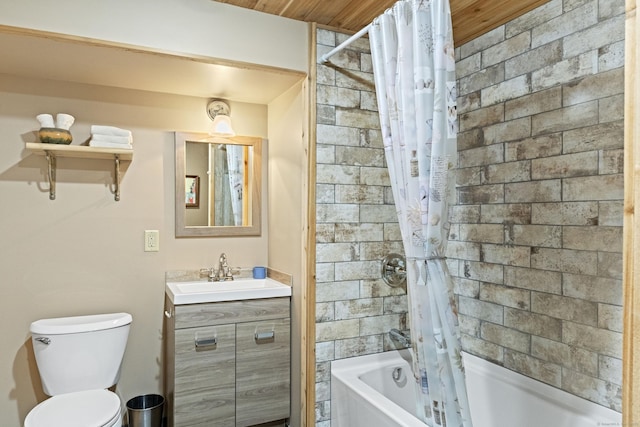 187 Chaplin Rd, Eastford, CT 06242 - bathroom with vanity, shower / tub combo with curtain, and wood ceiling