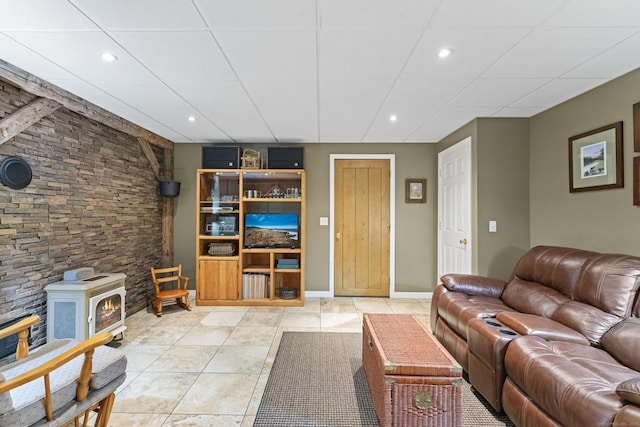 187 Chaplin Rd, Eastford, CT 06242 - living room with a wood stove and recessed lighting