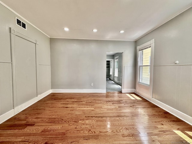 57 Houston St, New Haven, CT 06513 - unfurnished room featuring wood finished floors, ornamental molding, and recessed lighting