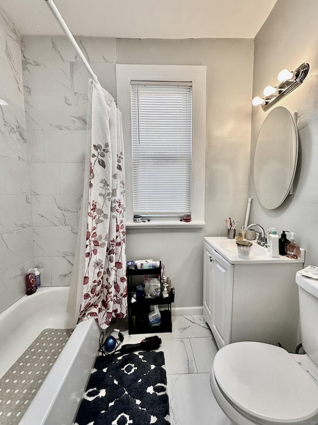 57 Houston St, New Haven, CT 06513 - full bath featuring marble finish floors, vanity, and shower / tub combo