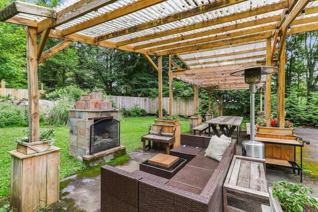16 Pond Crest Rd, Danbury, CT 06811 - view of patio / terrace featuring a pergola and an outdoor living space with a fireplace