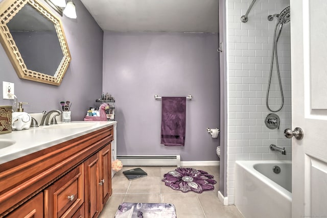 68 Benjamin Rd, East Haven, CT 06513 - bathroom with a baseboard heating unit, double vanity, tile patterned floors, and shower / bath combination