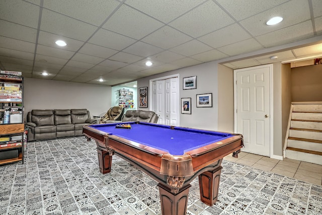 68 Benjamin Rd, East Haven, CT 06513 - playroom featuring billiards, recessed lighting, light tile patterned floors, and a drop ceiling