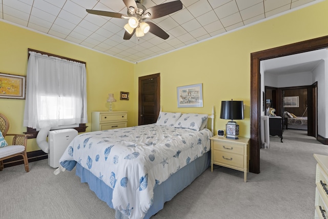 1176 Ocean Ave, New London, CT 06320 - bedroom with light colored carpet, crown molding, and ceiling fan