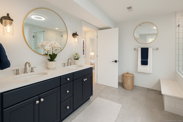 765 Durham Rd, Guilford, CT 06437 - full bath featuring double vanity and tile patterned flooring