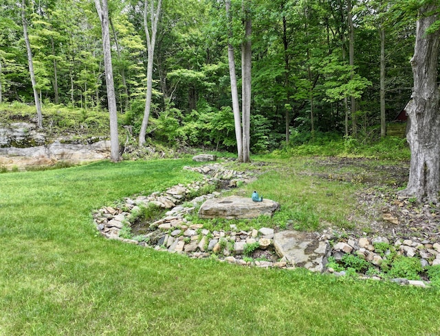 765 Durham Rd, Guilford, CT 06437 - view of green lawn featuring a wooded view