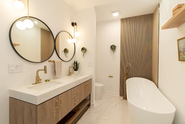 765 Durham Rd, Guilford, CT 06437 - full bathroom featuring marble finish floors, a soaking tub, and double vanity