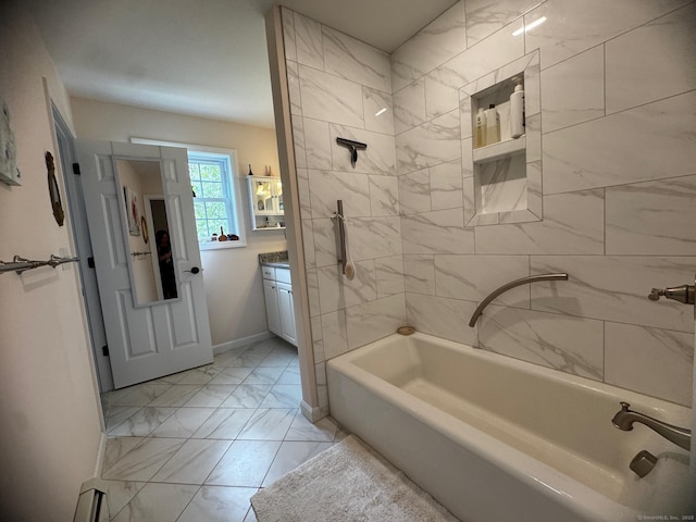 4 Skylark Ln Unit 4, Killingly, CT 06239 - full bath featuring marble look tiles, vanity, and shower / tub combination