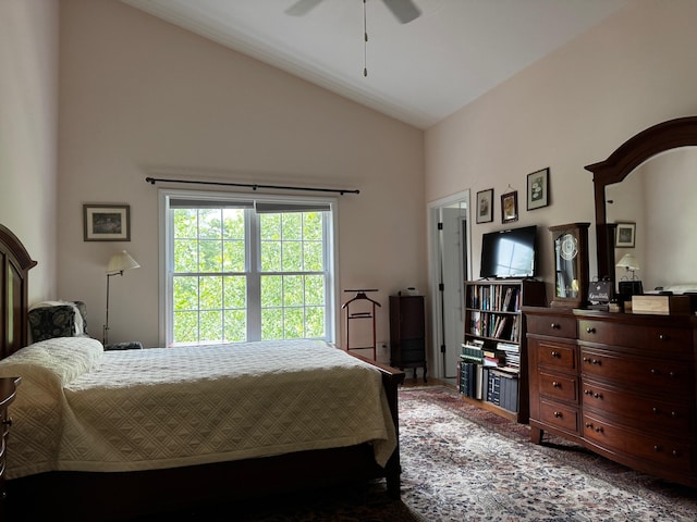 4 Skylark Ln Unit 4, Killingly, CT 06239 - carpeted bedroom featuring high vaulted ceiling and a ceiling fan