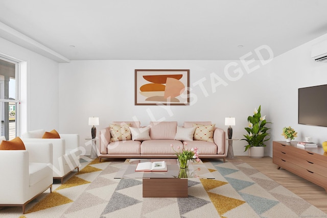 44 Williams St, Stonington, CT 06379 - living room with wood finished floors and a wall unit AC