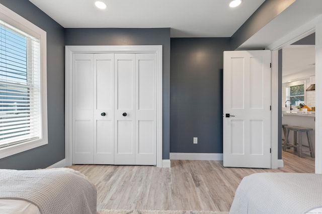 44 Williams St, Stonington, CT 06379 - bedroom featuring a closet, light wood finished floors, and recessed lighting