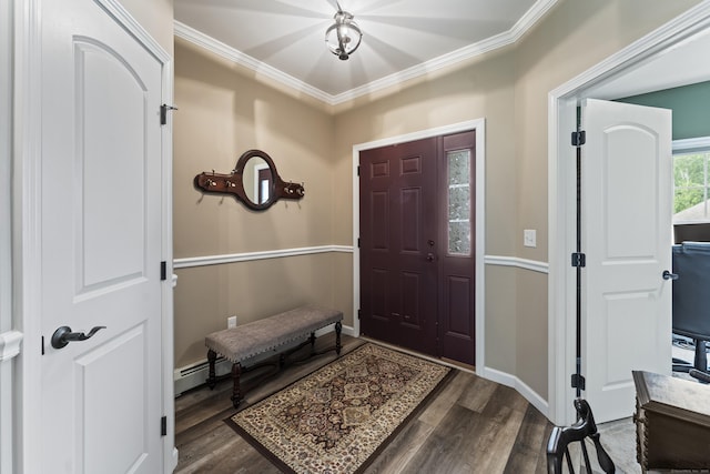 32 Mockingbird Dr Unit 32, Killingly, CT 06239 - entrance foyer featuring ornamental molding, dark wood finished floors, and baseboard heating
