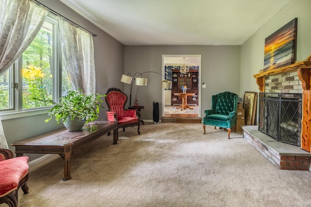 93 Kettletown Woods Rd, Southbury, CT 06488 - living area with carpet floors and a brick fireplace