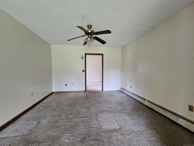 947 Ekonk Hill Rd, Voluntown, CT 06384 - spare room with baseboard heating, carpet flooring, ceiling fan, and a textured ceiling