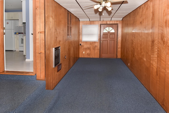 20 Tumble Brook Rd, Rocky Hill, CT 06067 - hallway with heating unit, wood walls, and carpet floors