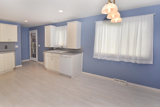 20 Tumble Brook Rd, Rocky Hill, CT 06067 - kitchen featuring white dishwasher, white cabinets, pendant lighting, and recessed lighting