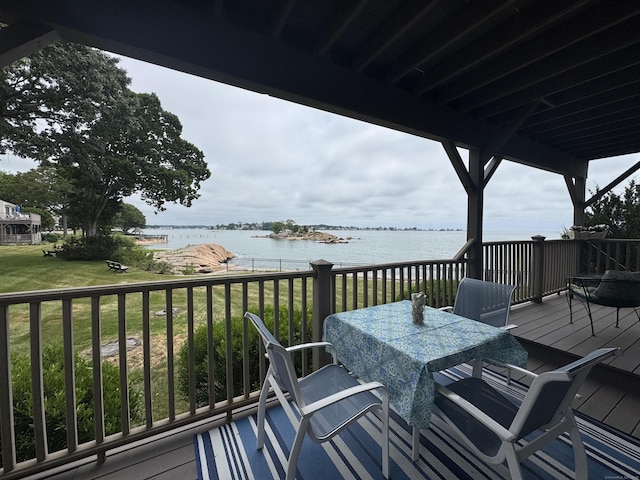 26 Turtle Bay Dr Unit 26, Branford, CT 06405 - wooden terrace with a water view, a yard, and outdoor dining space