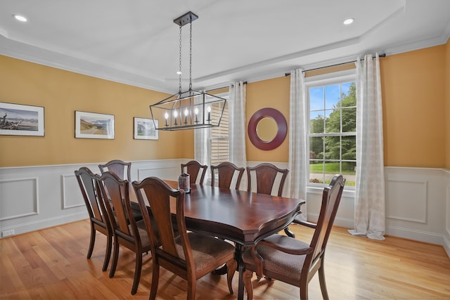 36 Blueberry Ln, Canton, CT 06019 - dining area featuring light wood finished floors, a wainscoted wall, a chandelier, recessed lighting, and a decorative wall