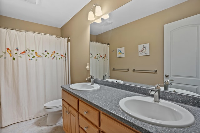 36 Blueberry Ln, Canton, CT 06019 - bathroom featuring tile patterned floors, double vanity, and curtained shower