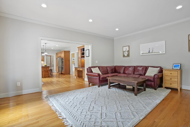 36 Blueberry Ln, Canton, CT 06019 - living room featuring light wood finished floors, recessed lighting, and ornamental molding