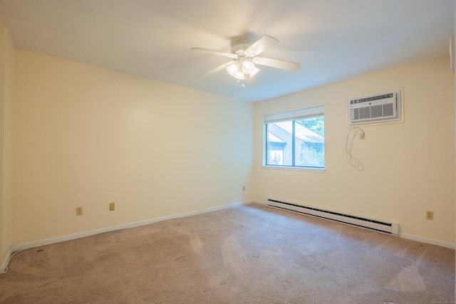 19 Somers St Unit D1, Danbury, CT 06810 - spare room with baseboard heating, a wall mounted air conditioner, light colored carpet, and a ceiling fan