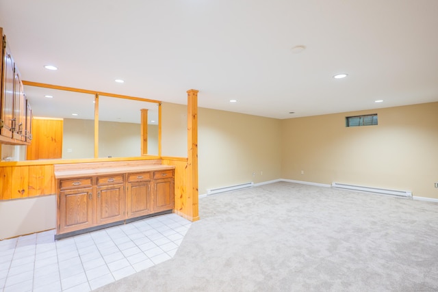 19 Somers St Unit D1, Danbury, CT 06810 - empty room with a baseboard radiator, recessed lighting, light colored carpet, and light tile patterned flooring