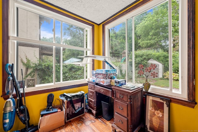 400 Norton Pkwy, New Haven, CT 06511 - office area featuring a textured ceiling, healthy amount of natural light, and hardwood / wood-style flooring