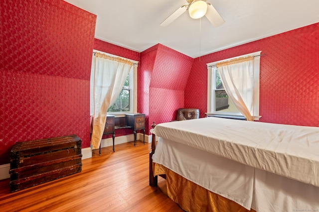 400 Norton Pkwy, New Haven, CT 06511 - bedroom with wallpapered walls, wood-type flooring, and ceiling fan