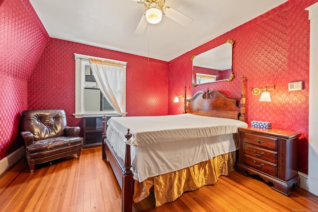 400 Norton Pkwy, New Haven, CT 06511 - bedroom featuring wallpapered walls, wood-type flooring, and a ceiling fan
