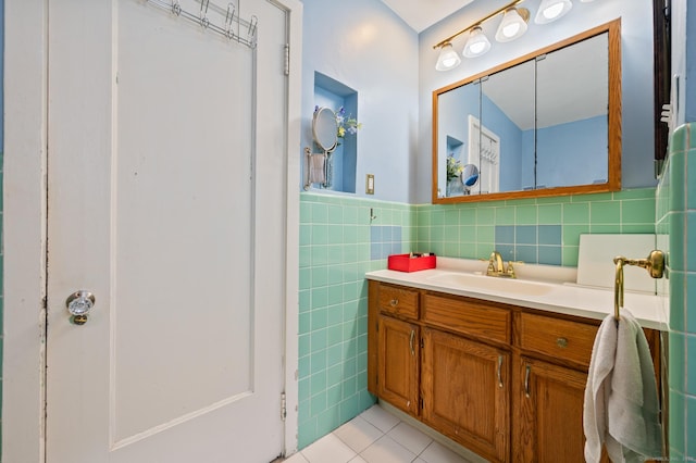400 Norton Pkwy, New Haven, CT 06511 - bathroom featuring tile walls, vanity, tile patterned floors, and wainscoting