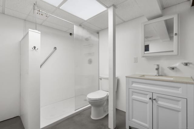 1276 N Ave, Stratford, CT 06614 - full bath with a drop ceiling, vanity, walk in shower, and finished concrete flooring