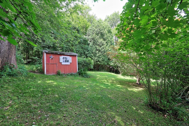 211 Pembroke Ave, Waterbury, CT 06704 - view of green lawn with a shed and a wooded view