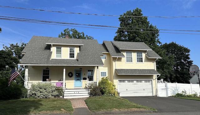 6 Fairview Ave, Wallingford, CT 06492 - view of front facade with a porch, an attached garage, driveway, a chimney, and a shingled roof