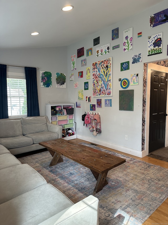 6 Fairview Ave, Wallingford, CT 06492 - living area featuring wood finished floors, recessed lighting, and vaulted ceiling