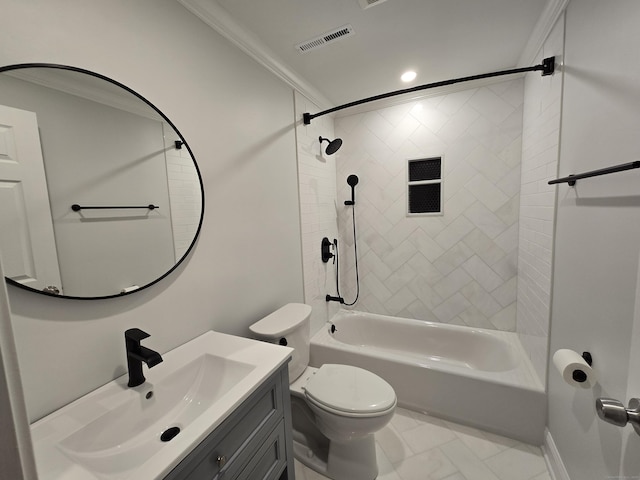 112 Glenwood Ave Unit 112, Bridgeport, CT 06610 - full bath featuring crown molding, vanity,  shower combination, recessed lighting, and marble look tile flooring